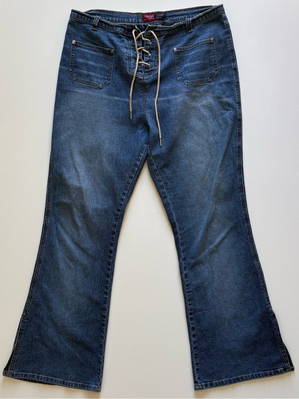Vintage Y2K Younique Lace Up Front Flare Jeans Womens 16 Utility Pockets